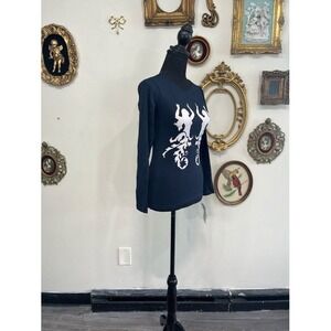 Vintage Cheryl Creations Navy Graphic Top - Y2K Mermaid Print Long Sleeve S